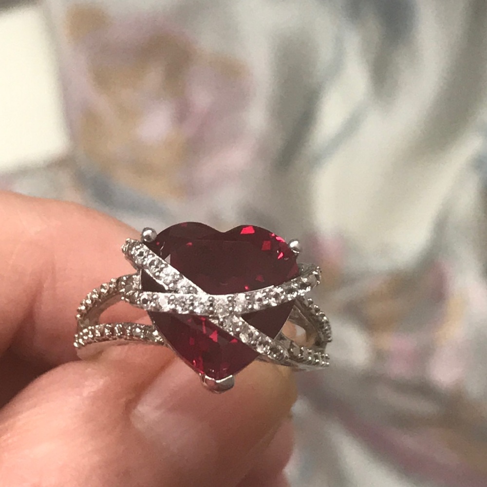 Sterling Silver (925) Heart Cocktail Ring-Size 7.5
